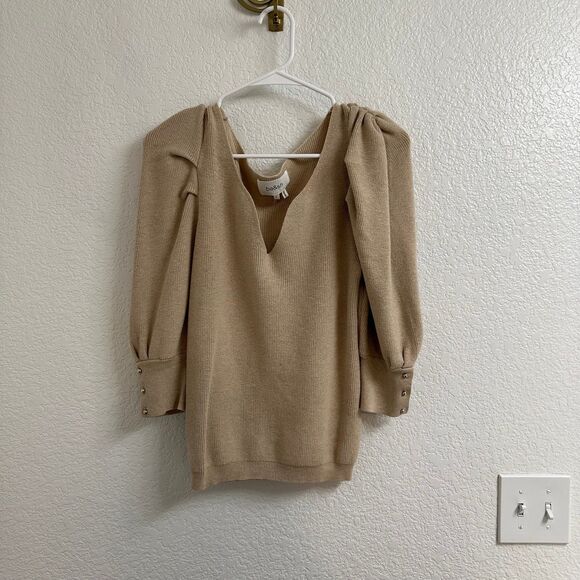 Women's Cream Sweater with Puff Sleeves - Picture 2 of 6